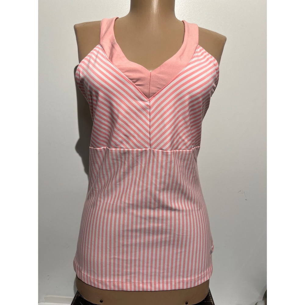 Fila Womens Pink White Striped Criss Cross Racerback Activewear Tank Top